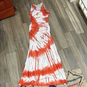 Tie-Dye Maxi Dress - Orange and White
